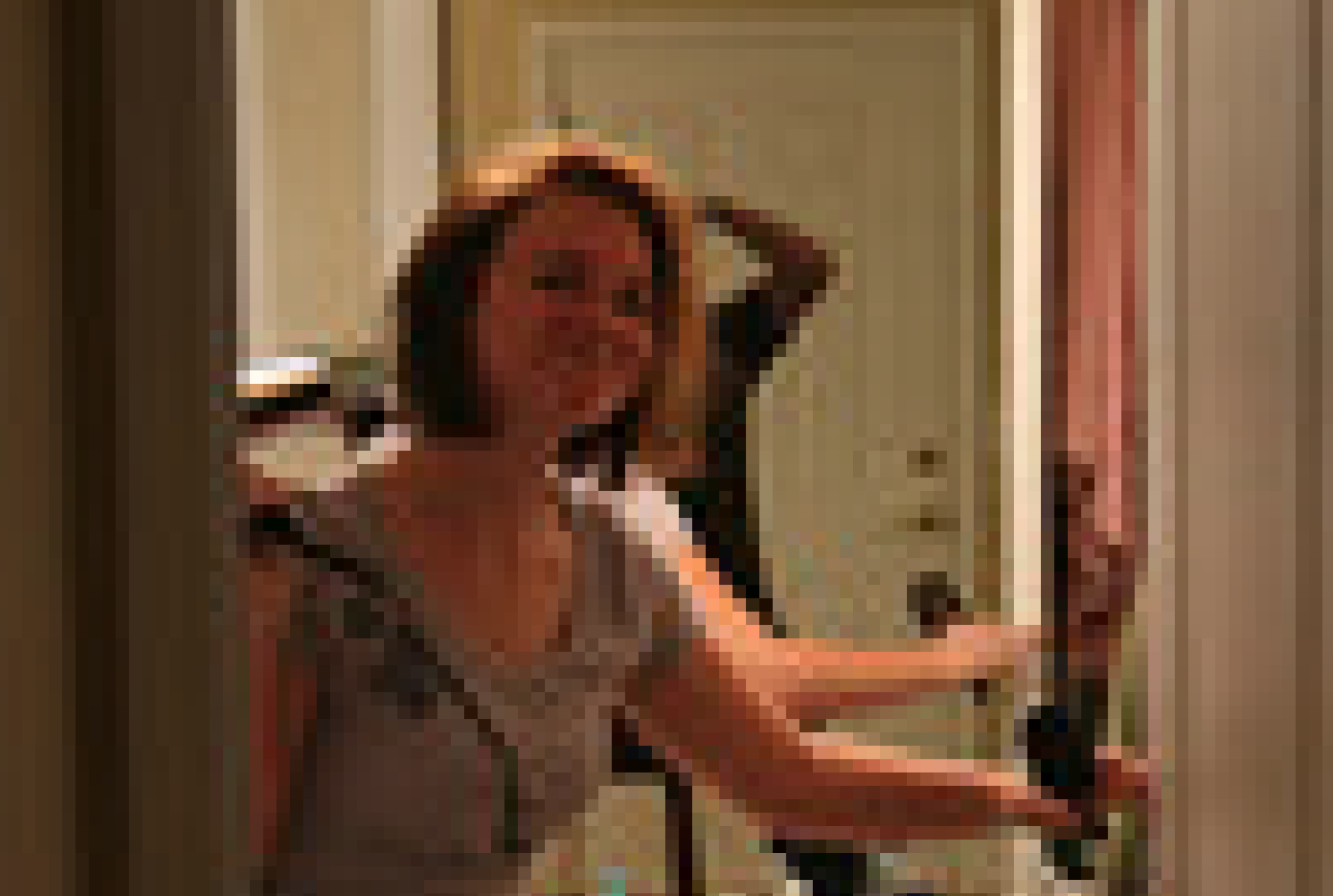 With millions of images to pick from, it may be difficult to understand why this is my favorite image of a large-scale dataset (Fig. 2). I get it, the photo is actually very uninteresting at first glance: a woman opens a door and finds someone. But I had to look at this image more than once. And doing so, an ambiguous universe rich in possibilities soon appeared, worthy of comparison with the game of mirrors painted by Diego Velázquez in 1656 (Las Meninas) – yes, I really believe that. The woman who opens the door finds a person taking a picture of her. Behind her, a mirror reflects him, but we cannot see his reflection in its entirety because her head covers his body. We only know of this man through his reflection in the mirror that is inside the room behind her. The lack of image resolution makes it all the more dubious, just like thick brushstrokes: is she smiling at the camera? I could continue speculating on the door in the background (or its reflection?)... It seems to be closed, but could it be open in a different image?